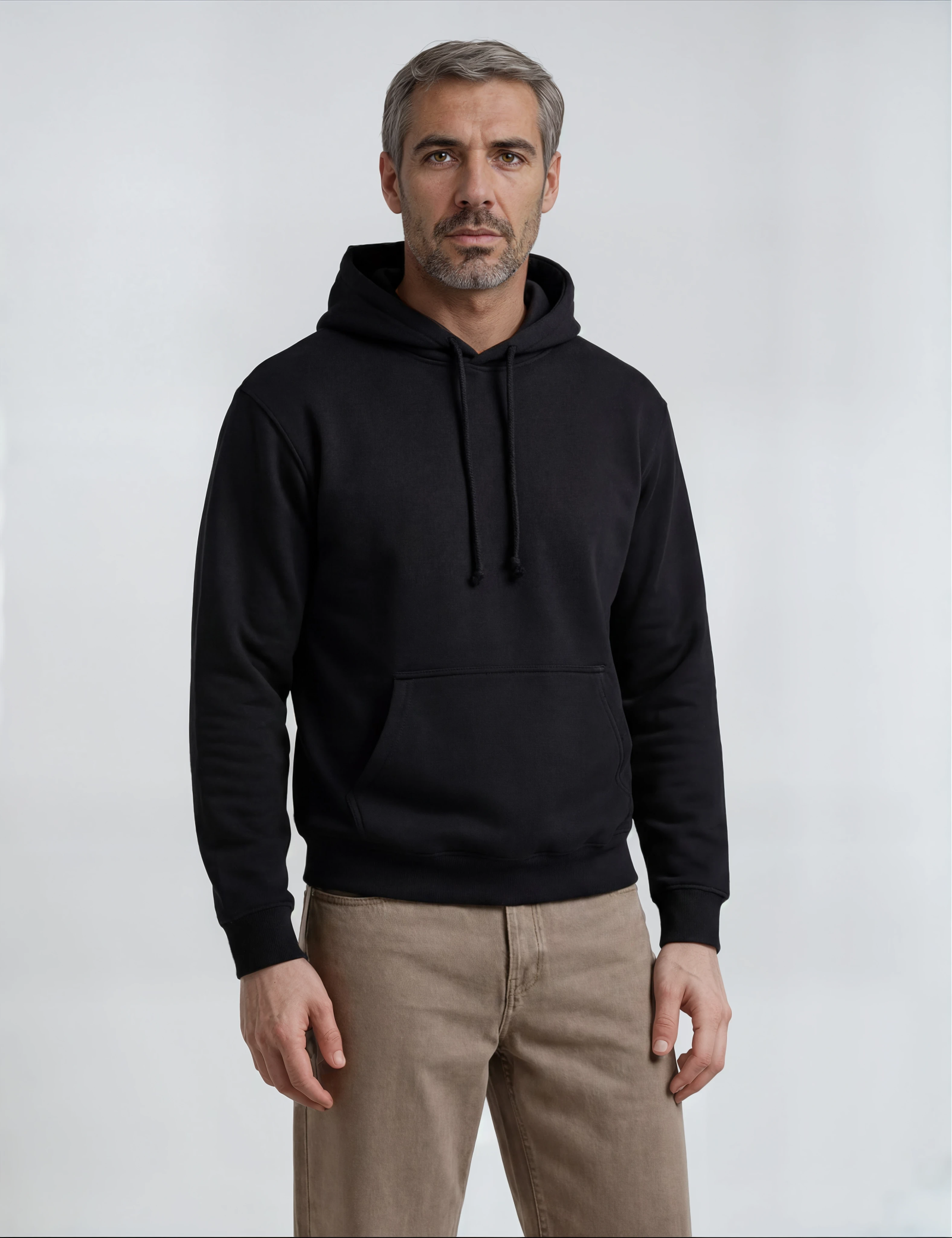 Men's classic hoodie in black, front view