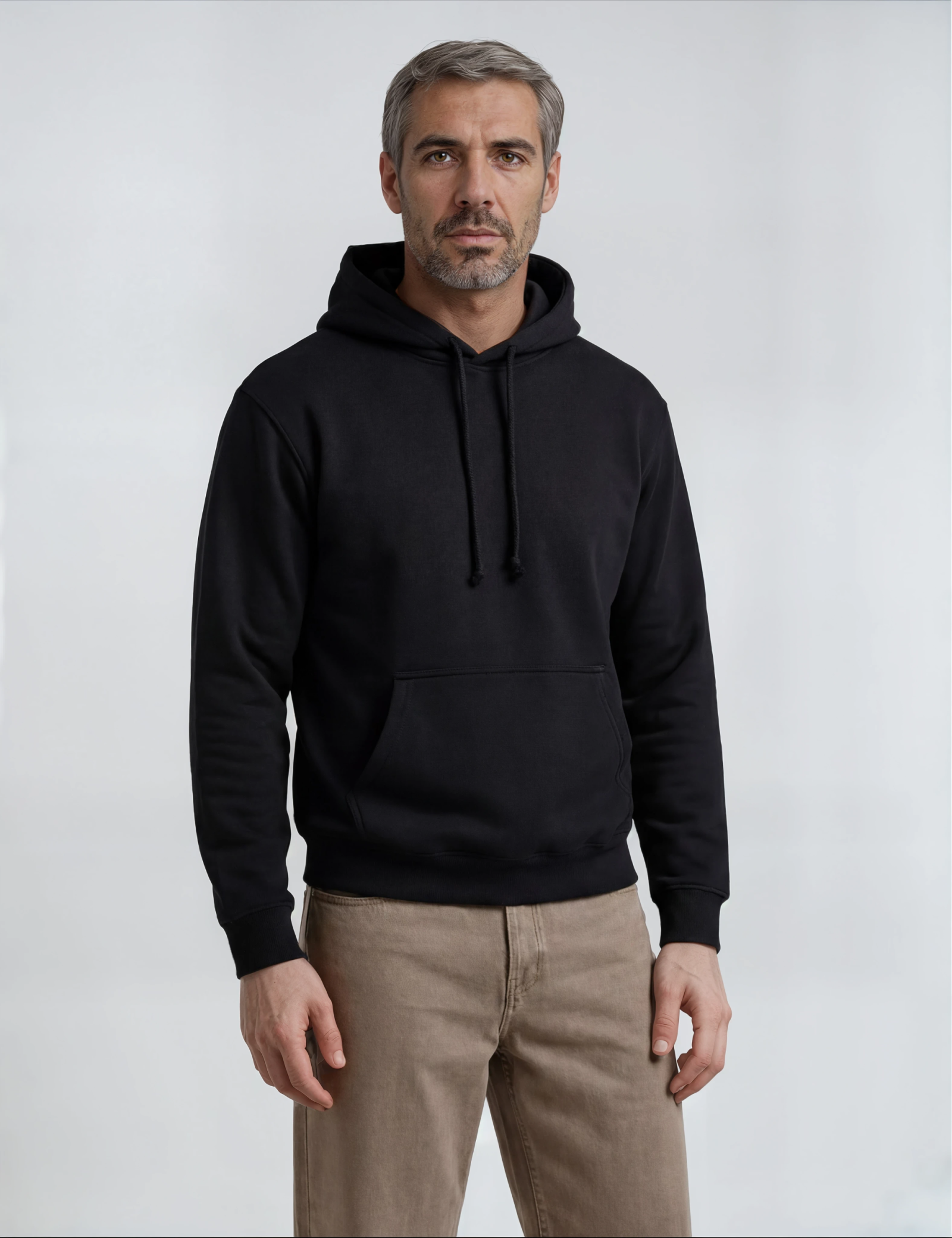 Men's classic hoodie in black, front view