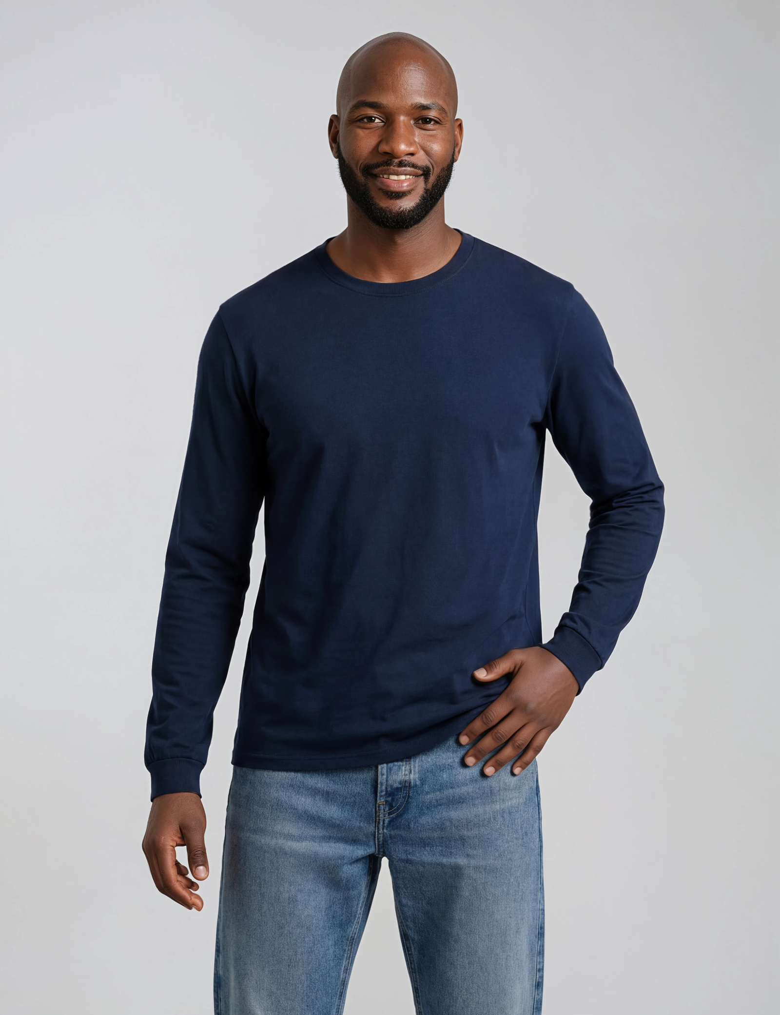 Men's tall long sleeve t-shirt in navy, front view