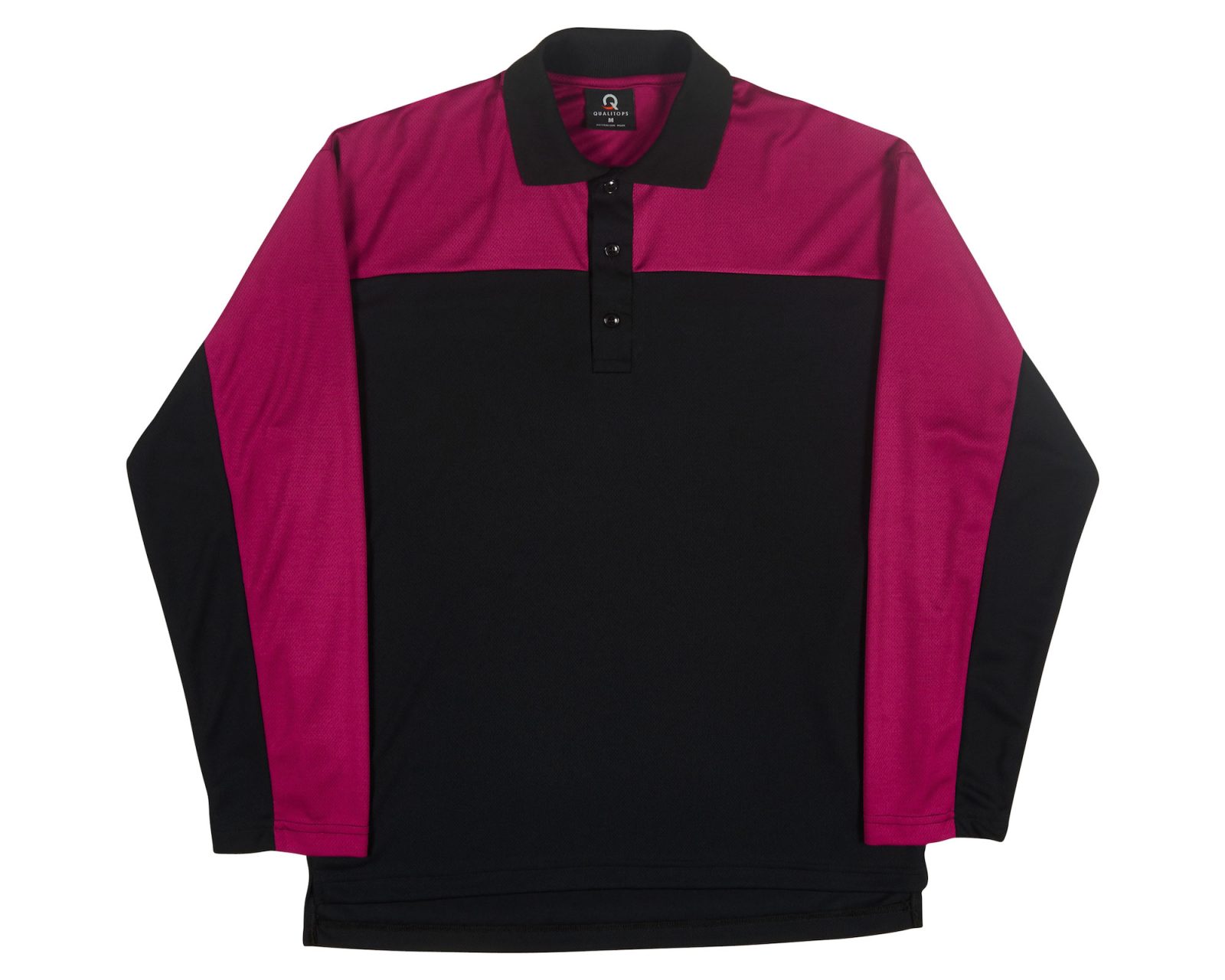 Qualitops Custom Made Mens Two Tone Long Sleeve Polo Polyester Australian made clothing